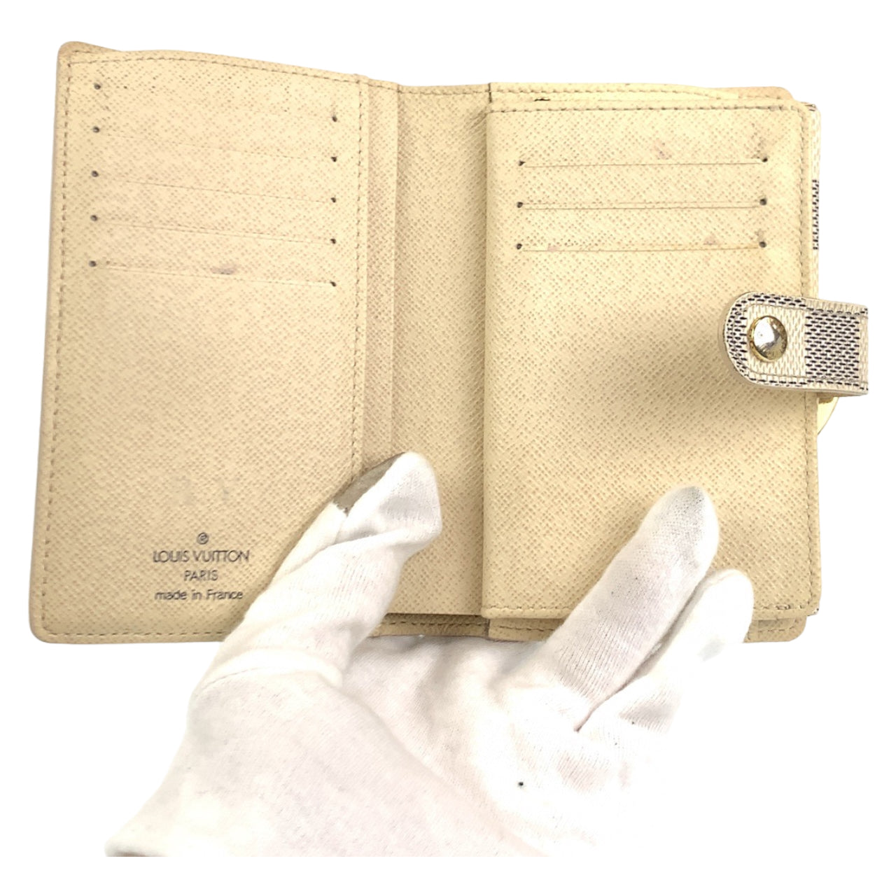 B-131
LOUIS VUITTON ルイヴィトン ダミエ アズール ポルトフォイユ ヴィエノワ ホワイト グレー ゴールド金具 PVC N61676 二つ折り財布 折財布  レディース