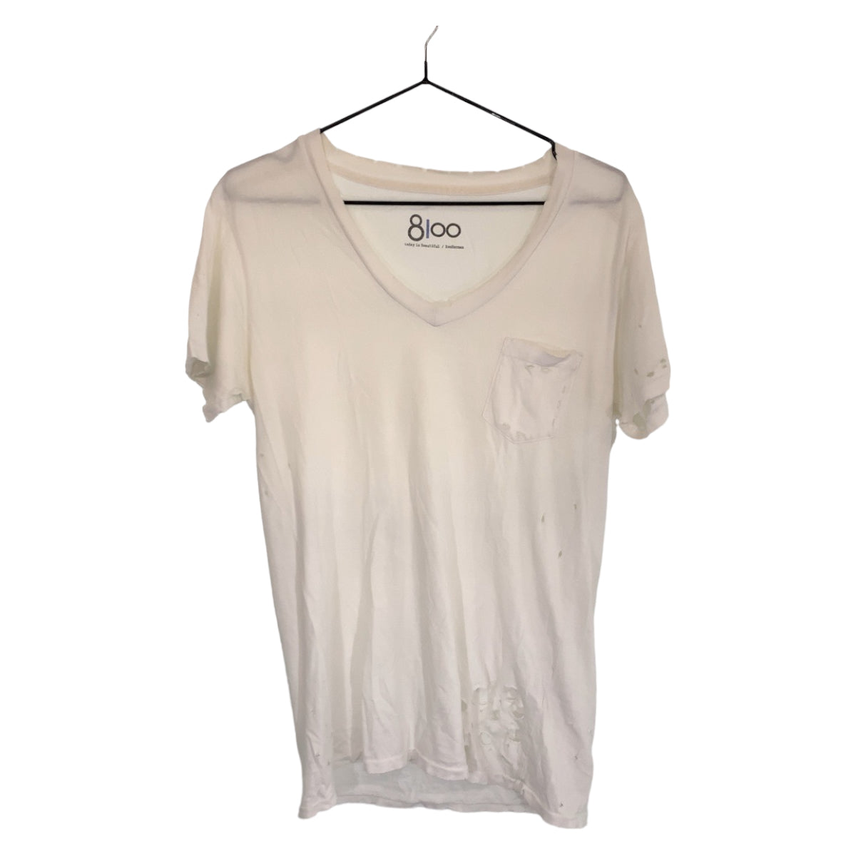 02685
Ron Herman ロンハーマン 8100 穴あき加工 サイズXS ホワイト コットン 半袖Tシャツ Vネック メンズ ABP3