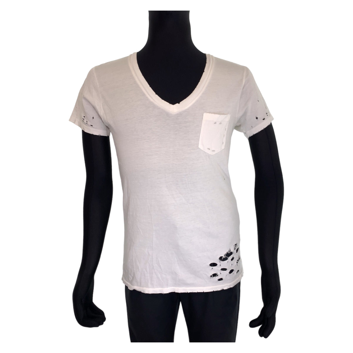 02685
Ron Herman ロンハーマン 8100 穴あき加工 サイズXS ホワイト コットン 半袖Tシャツ Vネック メンズ ABP3