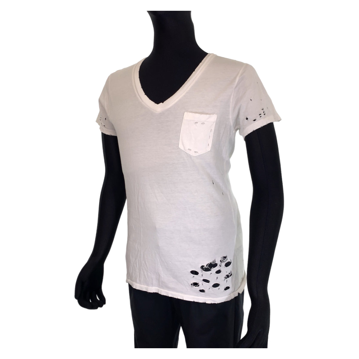 02685
Ron Herman ロンハーマン 8100 穴あき加工 サイズXS ホワイト コットン 半袖Tシャツ Vネック メンズ ABP3