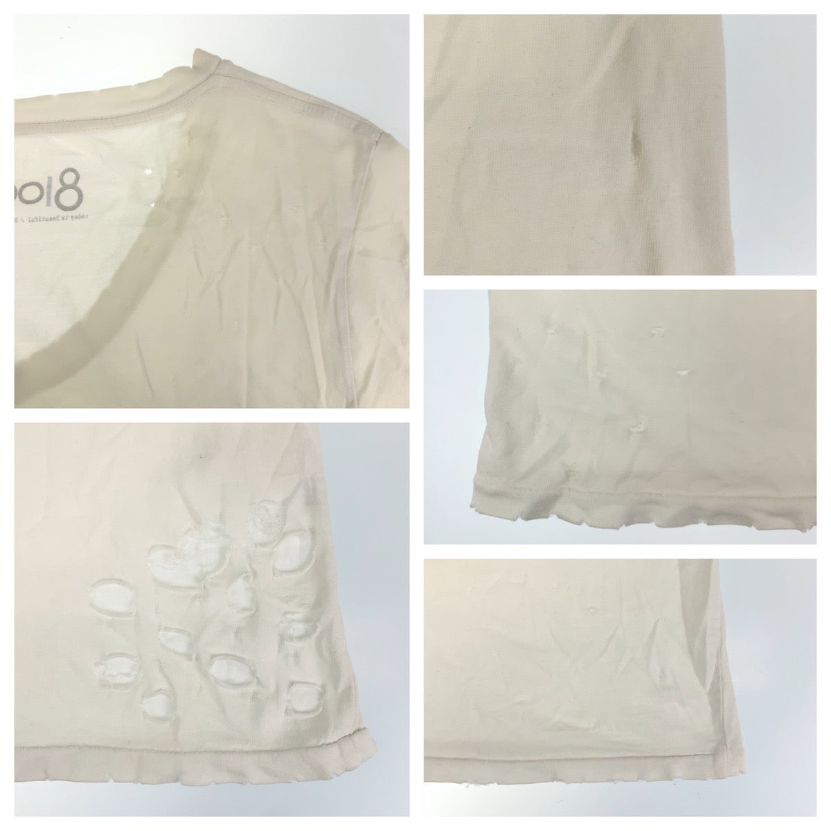 02685
Ron Herman ロンハーマン 8100 穴あき加工 サイズXS ホワイト コットン 半袖Tシャツ Vネック メンズ ABP3