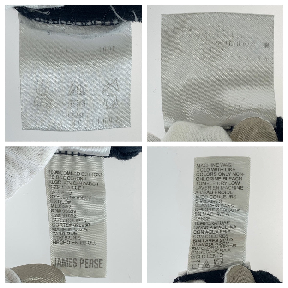 H-00258
JAMES PERSE ジェームスパース サイズUS 0 ブラック 黒 コットン 半袖シャツ Tシャツ  メンズ
