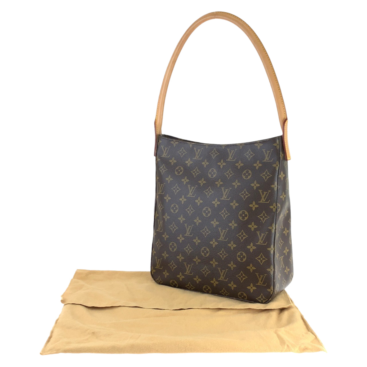 10075
LOUIS VUITTON ルイヴィトン モノグラム ルーピングGM ブラウン レザー / モノグラムキャンバス M51145 ショルダーバッグ  レディース