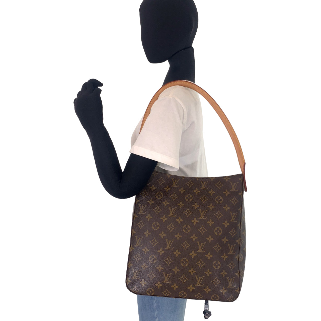 10075
LOUIS VUITTON ルイヴィトン モノグラム ルーピングGM ブラウン レザー / モノグラムキャンバス M51145 ショルダーバッグ  レディース