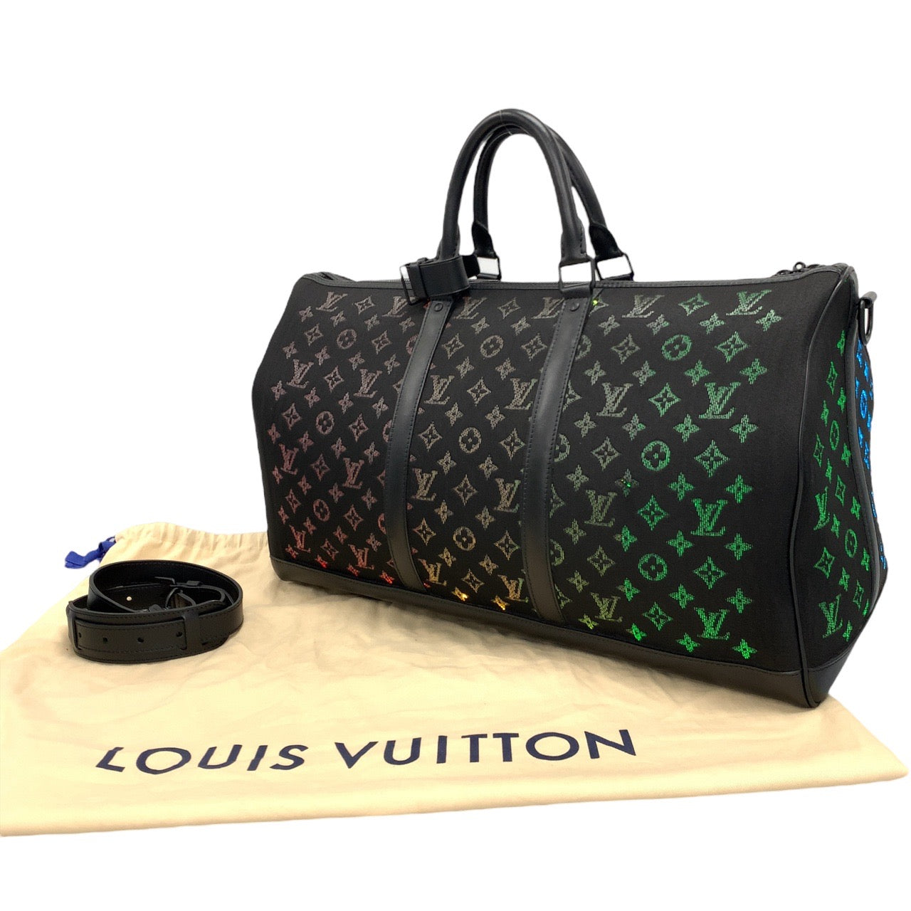 10081
 LOUIS VUITTON Louis Vuitton Monogram Light Up Keepall Bandouliere 50 Unisex Black Multicolor Canvas/Leather M44770 Boston Bag Shoulder Bag Men's