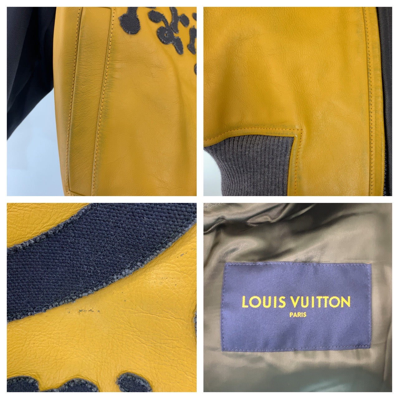 10082
LOUIS VUITTON ルイヴィトン ミックスキャンバスレザーボンバー バイカラージップアップジャケット サイズ48 イエロー グレー レザー / キャンバス RM231 XS0 HOL76E スタジャン レザージャケット ライダースジャケット メンズ A500