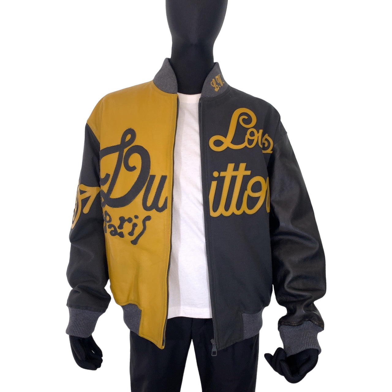 10082
LOUIS VUITTON ルイヴィトン ミックスキャンバスレザーボンバー バイカラージップアップジャケット サイズ48 イエロー グレー レザー / キャンバス RM231 XS0 HOL76E スタジャン レザージャケット ライダースジャケット メンズ A500