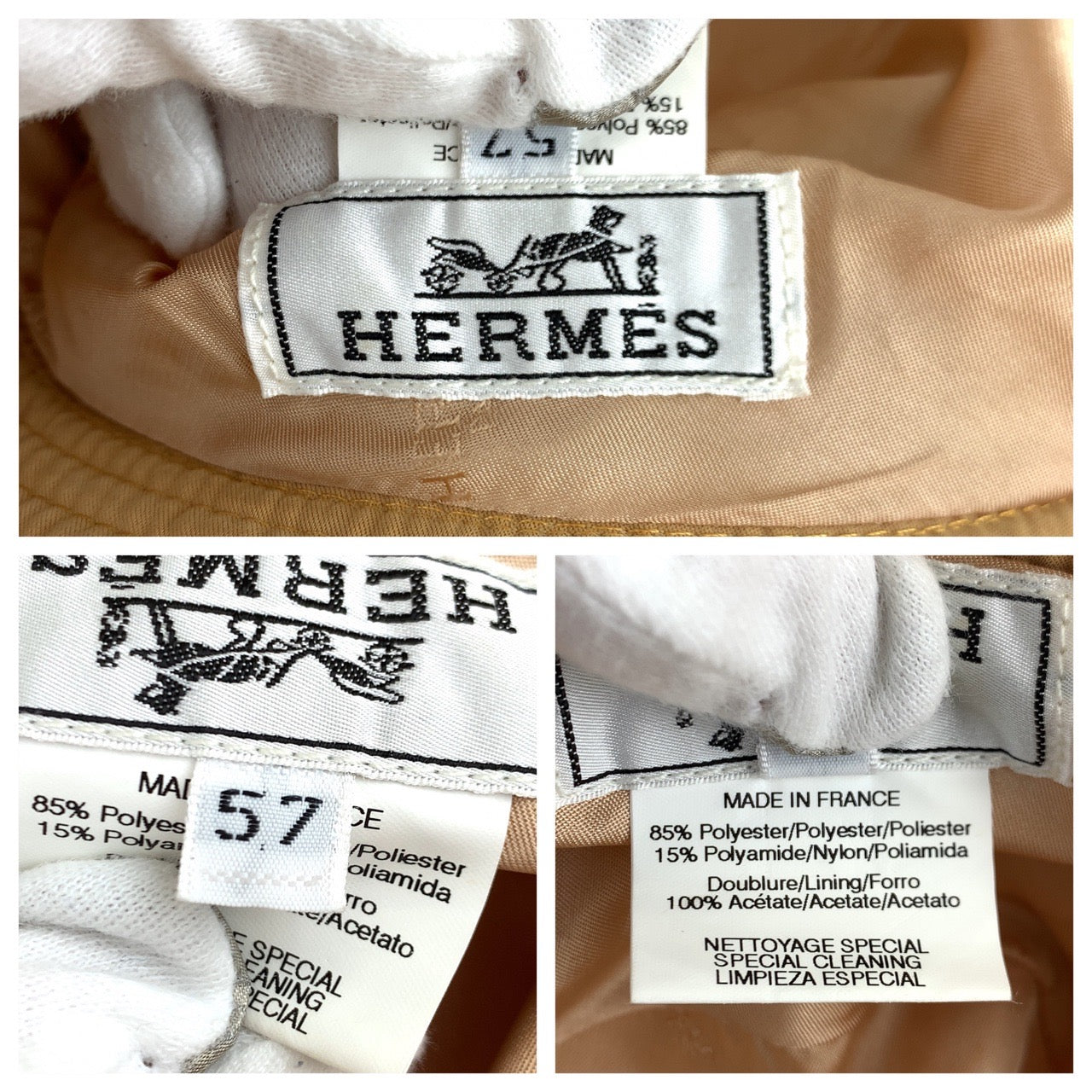 B-145
HERMES エルメス Hロゴ ベージュ ポリエステル / アセテート ハット バケットハット  レディース