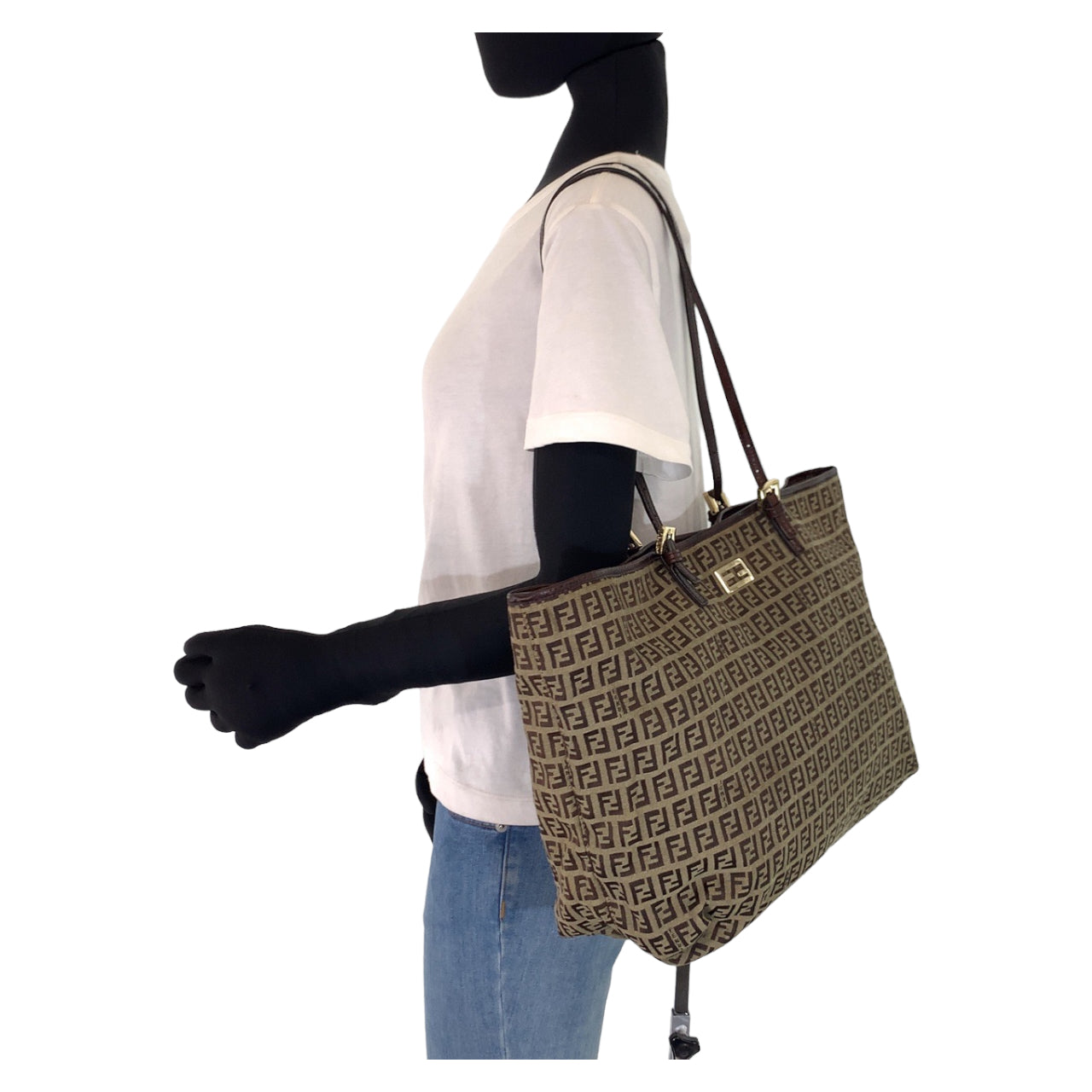 H-0160
FENDI フェンディ ズッキーノ ズッカ柄 ブラウン 茶 キャンバス 8BH127 トートバッグ 肩掛け  レディース