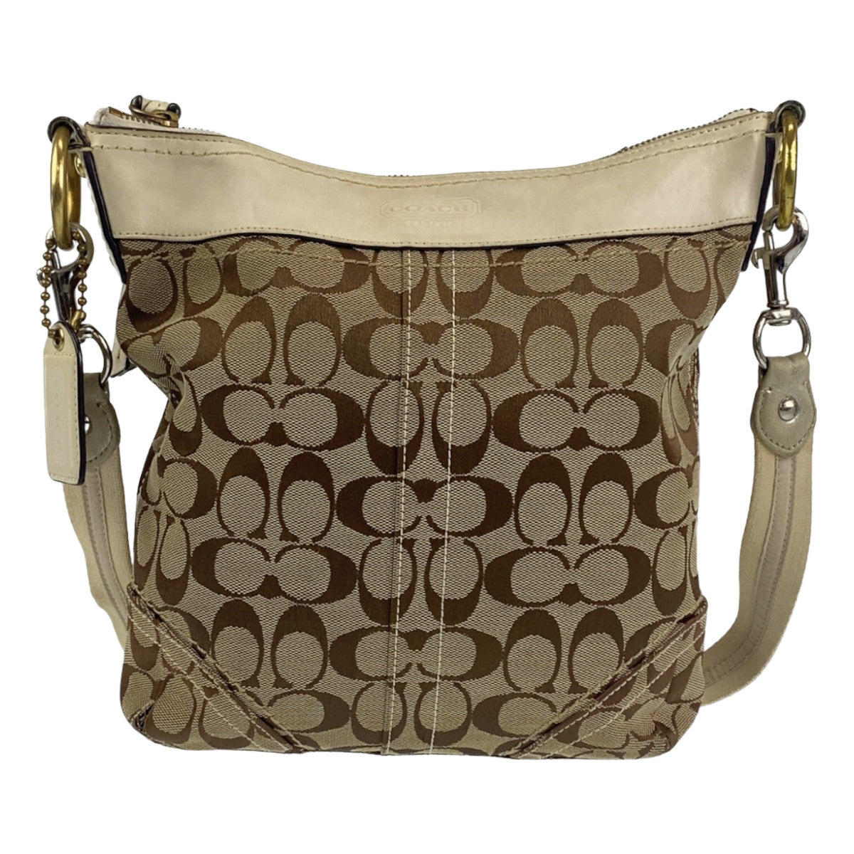 12682
COACH コーチ シグネチャー ベージュ ブラウン ゴールド金具 キャンバス / レザー ショルダーバッグ ポシェット 斜め掛け可能  レディース AB5