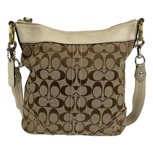 12682
COACH コーチ シグネチャー ベージュ ブラウン ゴールド金具 キャンバス / レザー ショルダーバッグ ポシェット 斜め掛け可能  レディース AB5