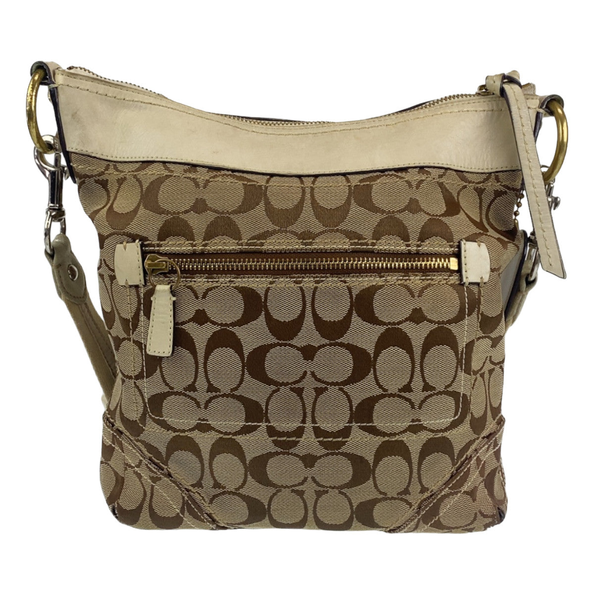 12682
COACH コーチ シグネチャー ベージュ ブラウン ゴールド金具 キャンバス / レザー ショルダーバッグ ポシェット 斜め掛け可能  レディース AB5