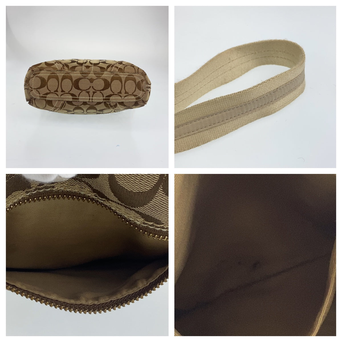 12682
COACH コーチ シグネチャー ベージュ ブラウン ゴールド金具 キャンバス / レザー ショルダーバッグ ポシェット 斜め掛け可能  レディース AB5
