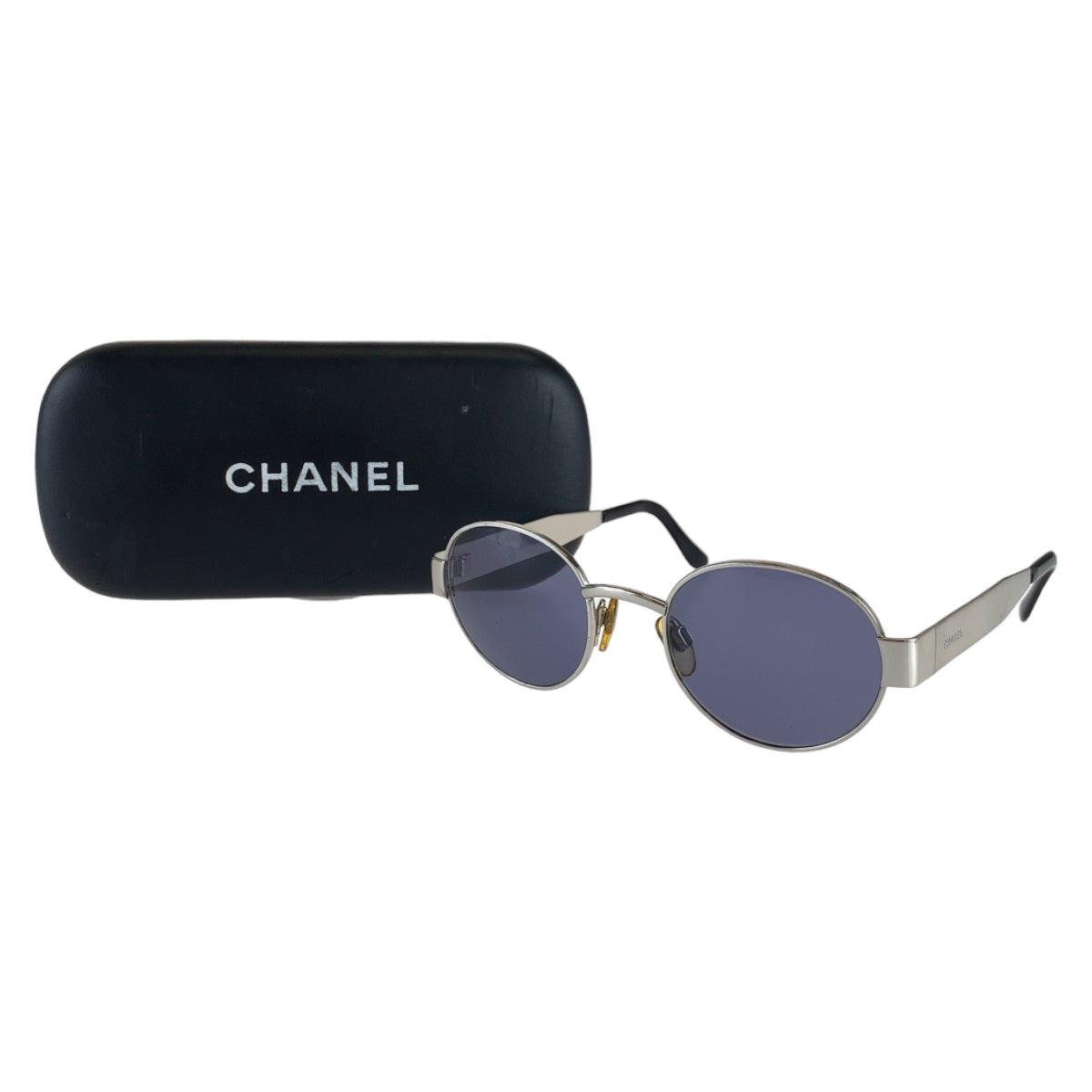 B-152
CHANEL シャネル ヴィンテージ シャネルロゴ ユニセックス シルバー 銀 ブルー 青 メタル 06933 45002 サングラス ラウンド  レディース