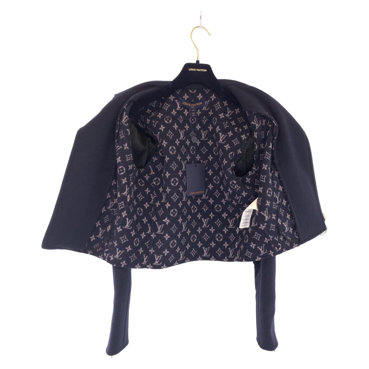 H-00205
LOUIS VUITTON ルイヴィトン モノグラム サイズ34 ネイビー 紺 ウール RW182W QWE FFJA12 クロップドジャケット ライダースジャケット  レディース