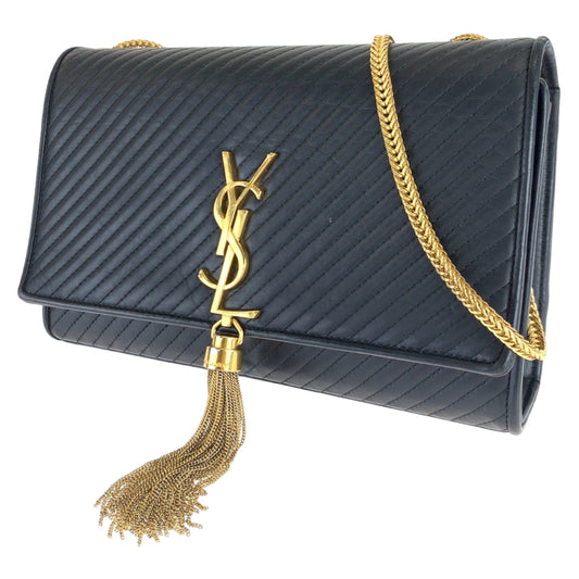 SAINT LAURENT PARIS サンローランパリ クラシックケイト YSLロゴ タッセル ブラック 黒 ゴールド金具 レザー チェーンショルダーバッグ 斜め掛け  レディース
