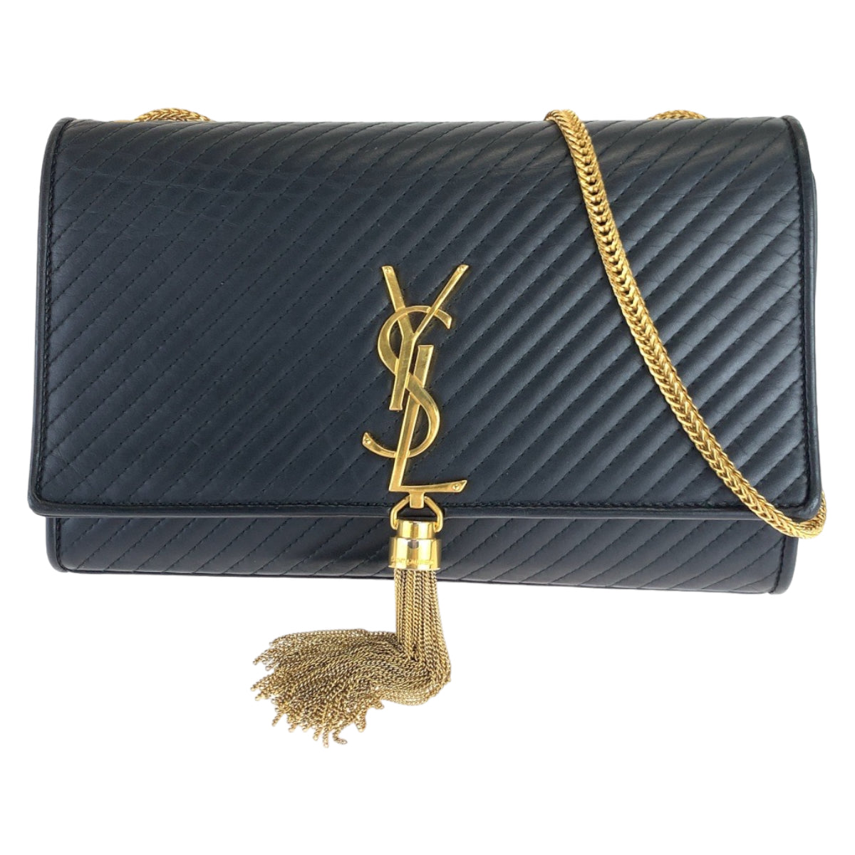 SAINT LAURENT PARIS サンローランパリ クラシックケイト YSLロゴ タッセル ブラック 黒 ゴールド金具 レザー チェーンショルダーバッグ 斜め掛け  レディース