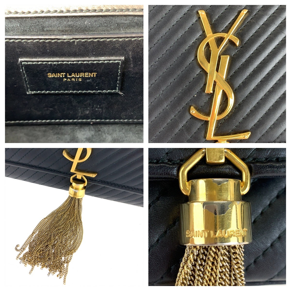 SAINT LAURENT PARIS サンローランパリ クラシックケイト YSLロゴ タッセル ブラック 黒 ゴールド金具 レザー チェーンショルダーバッグ 斜め掛け  レディース