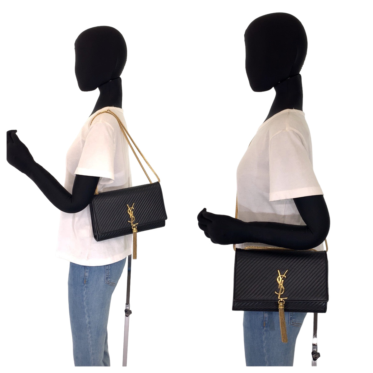 SAINT LAURENT PARIS サンローランパリ クラシックケイト YSLロゴ タッセル ブラック 黒 ゴールド金具 レザー チェーンショルダーバッグ 斜め掛け  レディース