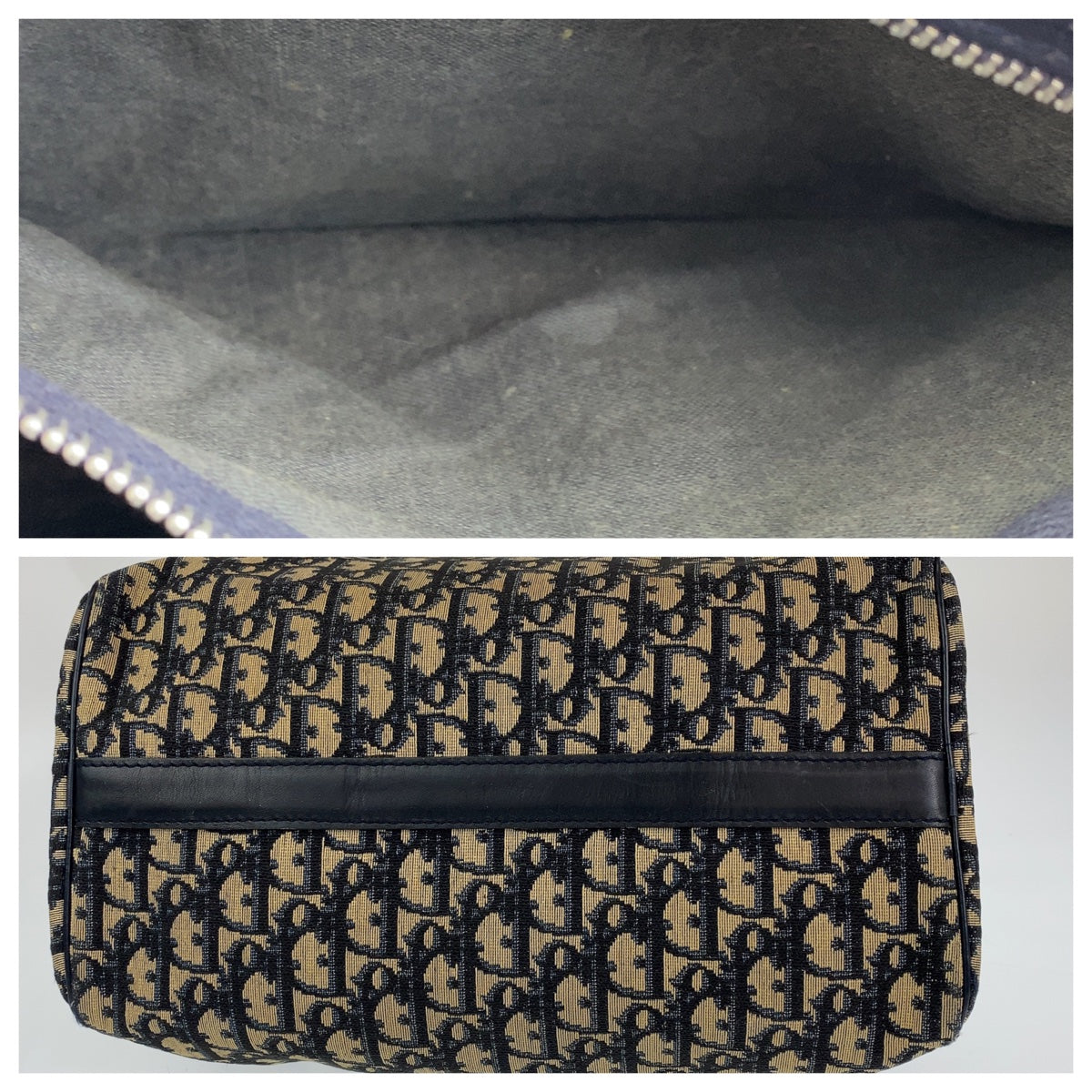 10103
Dior ディオール ヴィンテージ トロッター ネイビー アイボリー キャンバス ハンドバッグ ミニボストンバッグ  レディース
