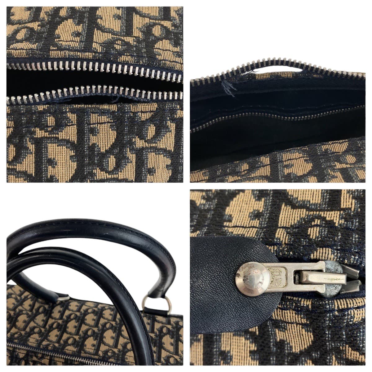 10103
Dior ディオール ヴィンテージ トロッター ネイビー アイボリー キャンバス ハンドバッグ ミニボストンバッグ  レディース
