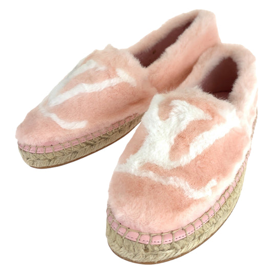 10111
 LOUIS VUITTON Louis Vuitton Seashore Line Size 35 Pink White Faux Fur 1A51OI Slip-on Espadrilles for Women