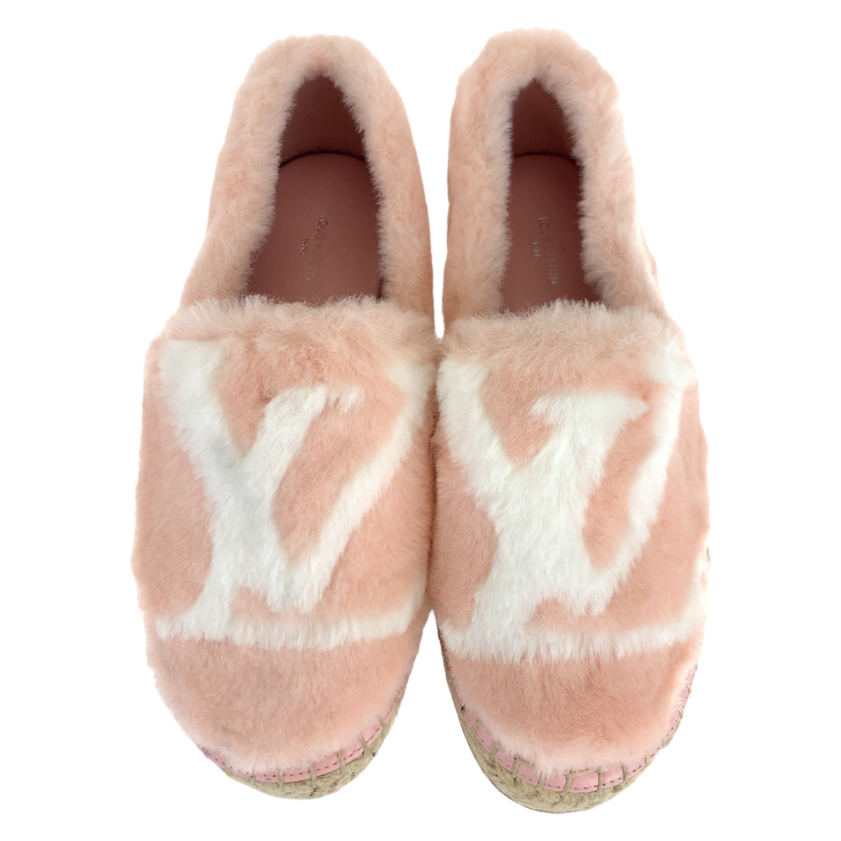 10111
 LOUIS VUITTON Louis Vuitton Seashore Line Size 35 Pink White Faux Fur 1A51OI Slip-on Espadrilles for Women