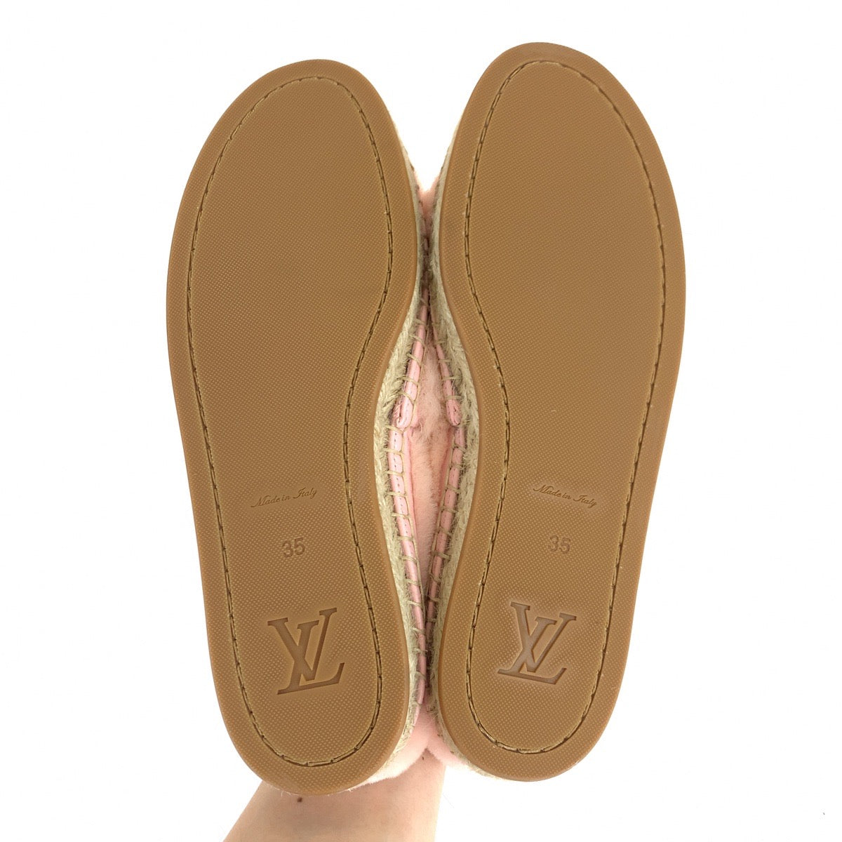 10111
 LOUIS VUITTON Louis Vuitton Seashore Line Size 35 Pink White Faux Fur 1A51OI Slip-on Espadrilles for Women