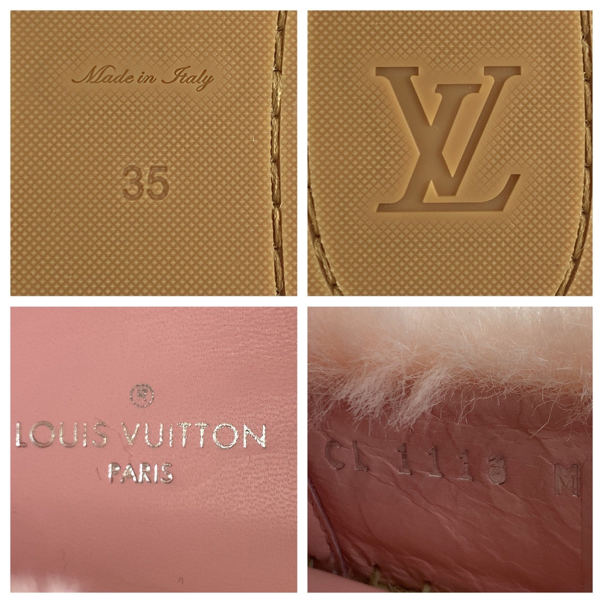 10111
 LOUIS VUITTON Louis Vuitton Seashore Line Size 35 Pink White Faux Fur 1A51OI Slip-on Espadrilles for Women