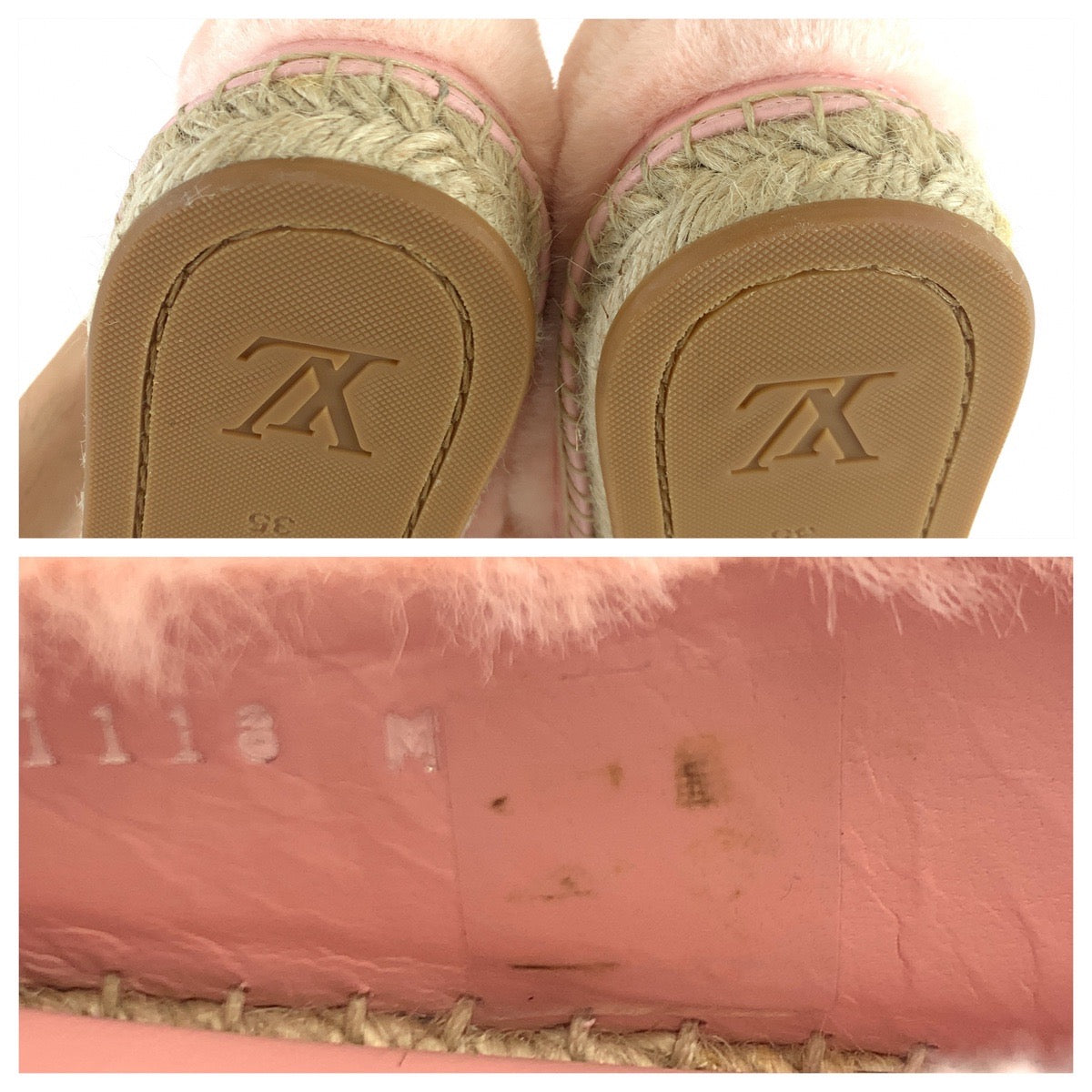 10111
 LOUIS VUITTON Louis Vuitton Seashore Line Size 35 Pink White Faux Fur 1A51OI Slip-on Espadrilles for Women