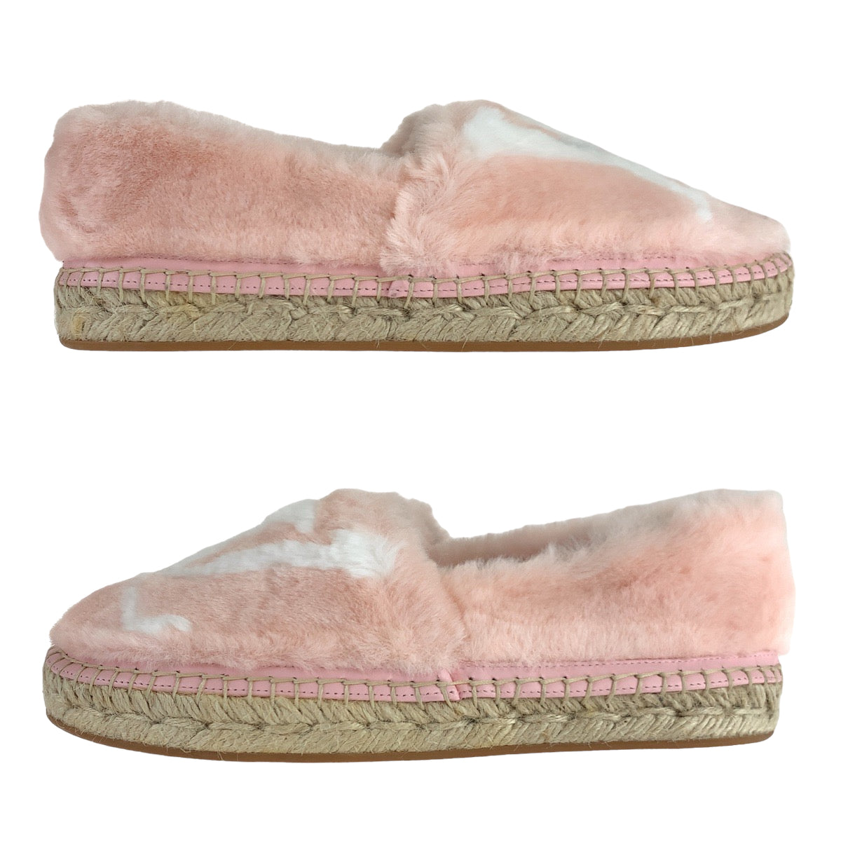 10111
 LOUIS VUITTON Louis Vuitton Seashore Line Size 35 Pink White Faux Fur 1A51OI Slip-on Espadrilles for Women