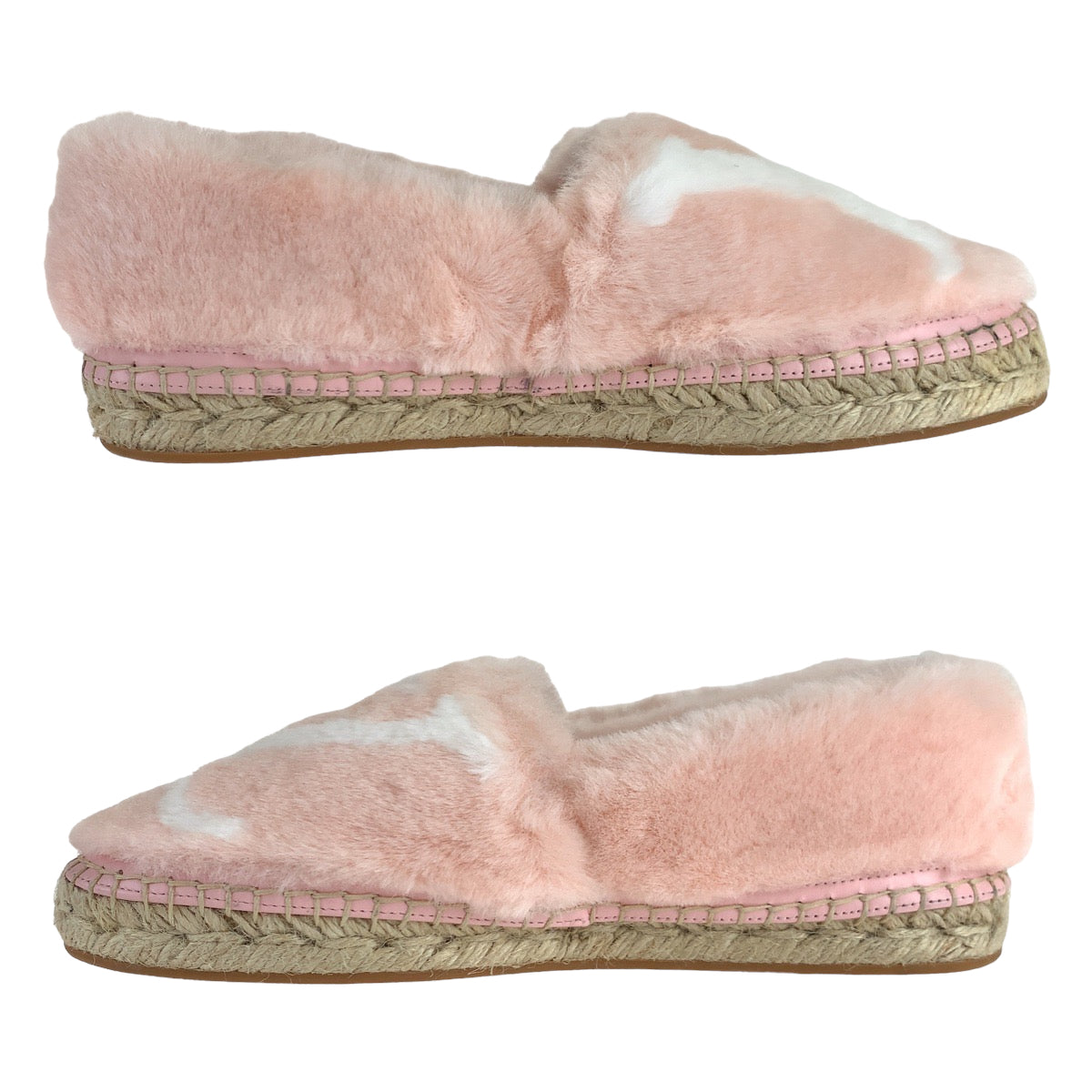 10111
 LOUIS VUITTON Louis Vuitton Seashore Line Size 35 Pink White Faux Fur 1A51OI Slip-on Espadrilles for Women