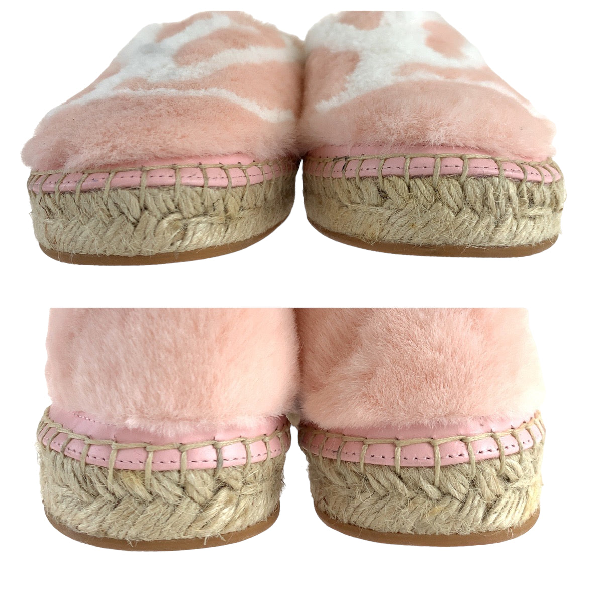 10111
 LOUIS VUITTON Louis Vuitton Seashore Line Size 35 Pink White Faux Fur 1A51OI Slip-on Espadrilles for Women