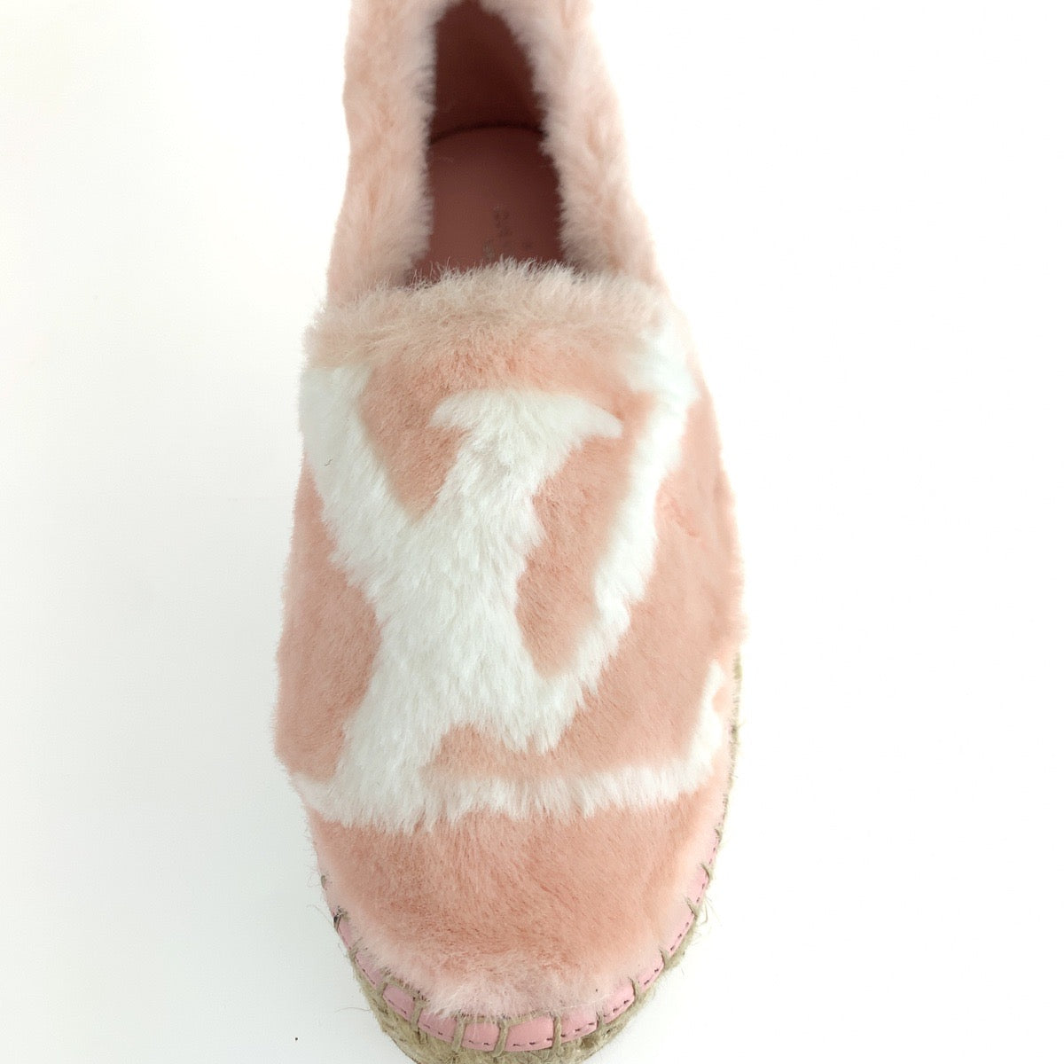 10111
 LOUIS VUITTON Louis Vuitton Seashore Line Size 35 Pink White Faux Fur 1A51OI Slip-on Espadrilles for Women