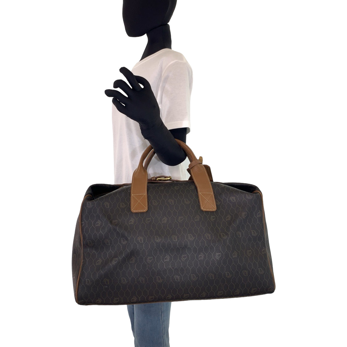 C-091
Christian Dior クリスチャンディオール ヴィンテージ ハニカム 男女兼用 ブラウン 茶 PVC ボストンバッグ 旅行バッグ  メンズ
