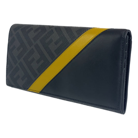 B-119
FENDI フェンディ ズッカ ダイアゴナル ブラック 黒 イエロー 黄 シルバー金具 レザー 長財布 札入れ ロングウォレット  メンズ