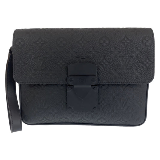 10117
 LOUIS VUITTON Louis Vuitton Taurillon Monogram S Rock Black Leather M80582 Clutch Bag Second Bag Men's