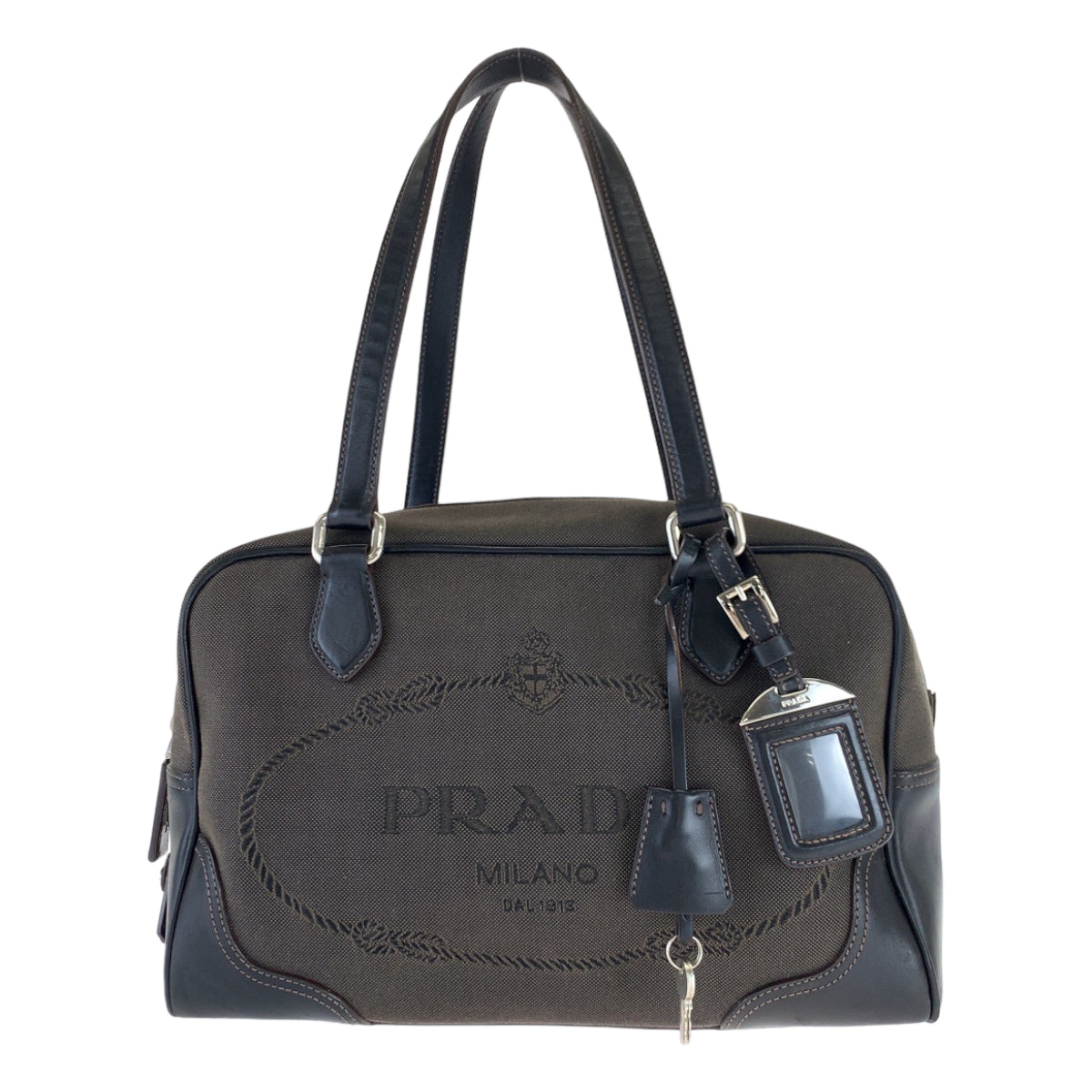 B-117
PRADA プラダ ロゴジャガード ブラウン 茶 キャンバス トートバッグ ハンドバッグ ショルダーバッグ  レディース