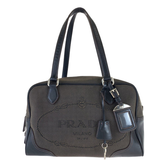 B-117
PRADA プラダ ロゴジャガード ブラウン 茶 キャンバス トートバッグ ハンドバッグ ショルダーバッグ  レディース