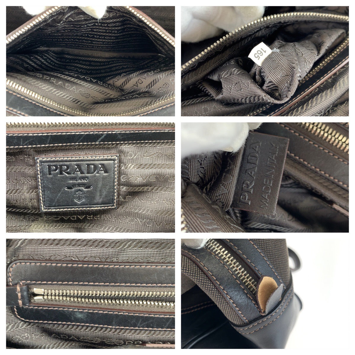 B-117
PRADA プラダ ロゴジャガード ブラウン 茶 キャンバス トートバッグ ハンドバッグ ショルダーバッグ  レディース