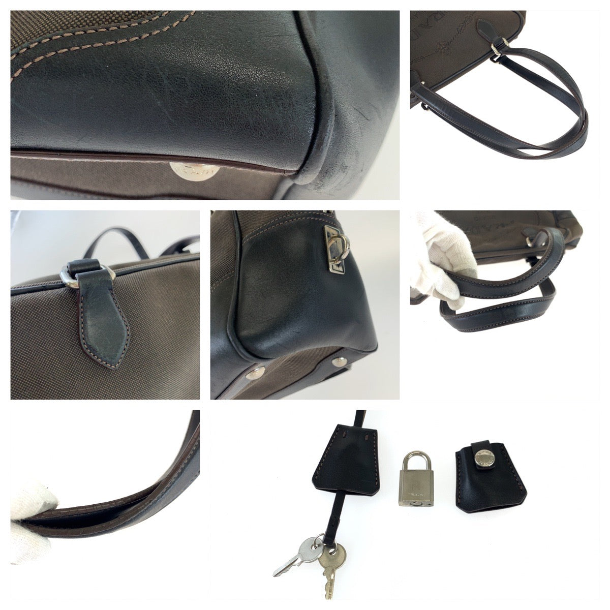 B-117
PRADA プラダ ロゴジャガード ブラウン 茶 キャンバス トートバッグ ハンドバッグ ショルダーバッグ  レディース