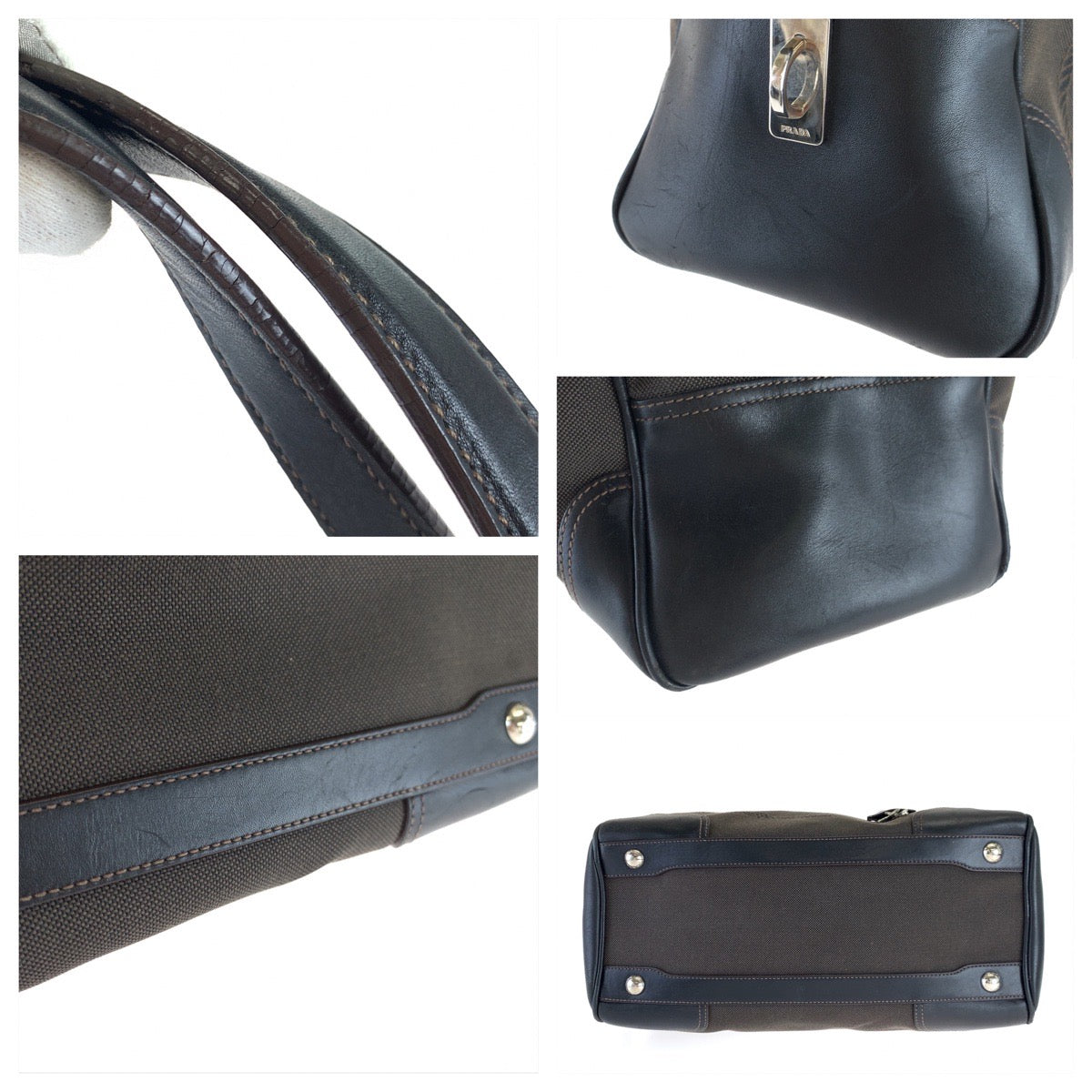 B-117
PRADA プラダ ロゴジャガード ブラウン 茶 キャンバス トートバッグ ハンドバッグ ショルダーバッグ  レディース