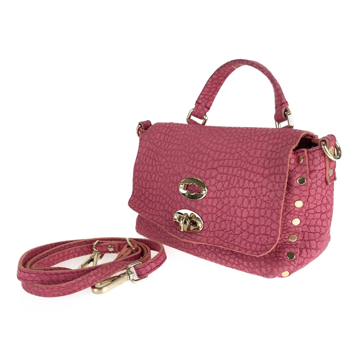 10124
ZANELLATO ザネラート ポスティーナ ピンク ゴールド金具 レザー ショルダーバッグ ハンドバッグ 2WAY  レディース