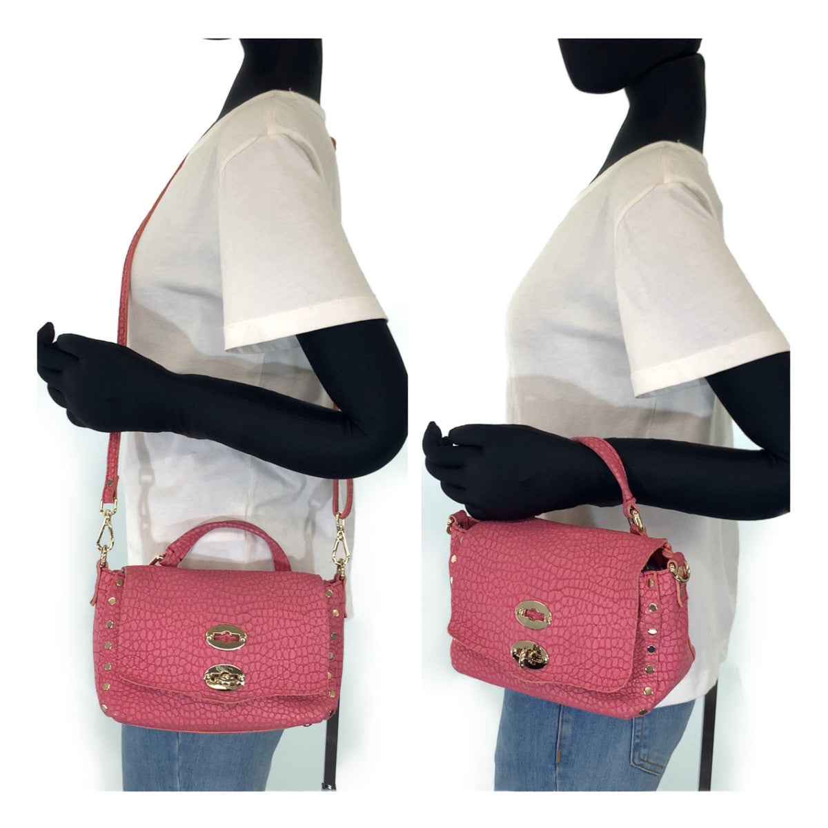 10124
ZANELLATO ザネラート ポスティーナ ピンク ゴールド金具 レザー ショルダーバッグ ハンドバッグ 2WAY  レディース