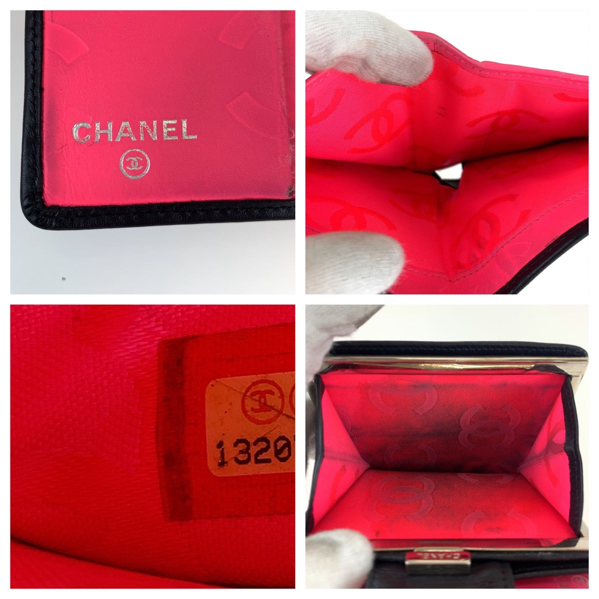 10125
 CHANEL Cambon Line Coco Mark Black Pink Lambskin Folding Wallet Compact Wallet Women's