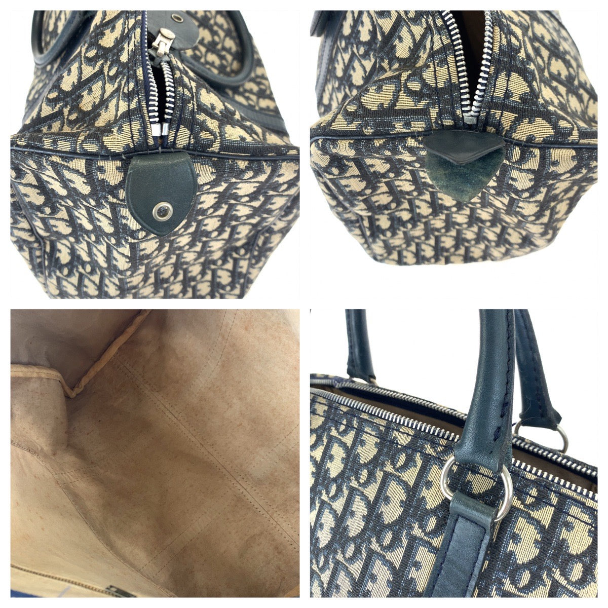 H-00266
Dior ディオール ヴィンテージ トロッター ベージュ ネイビー 紺 シルバー金具 キャンバス / レザー ボストンバッグ ハンドバッグ  レディース
