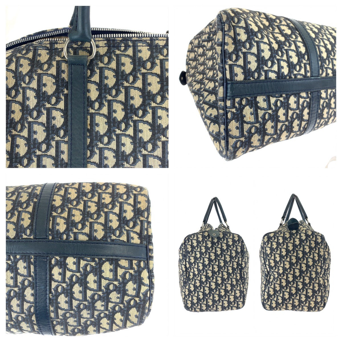 H-00266
Dior ディオール ヴィンテージ トロッター ベージュ ネイビー 紺 シルバー金具 キャンバス / レザー ボストンバッグ ハンドバッグ  レディース