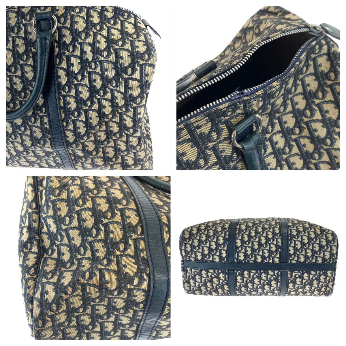 H-00266
Dior ディオール ヴィンテージ トロッター ベージュ ネイビー 紺 シルバー金具 キャンバス / レザー ボストンバッグ ハンドバッグ  レディース