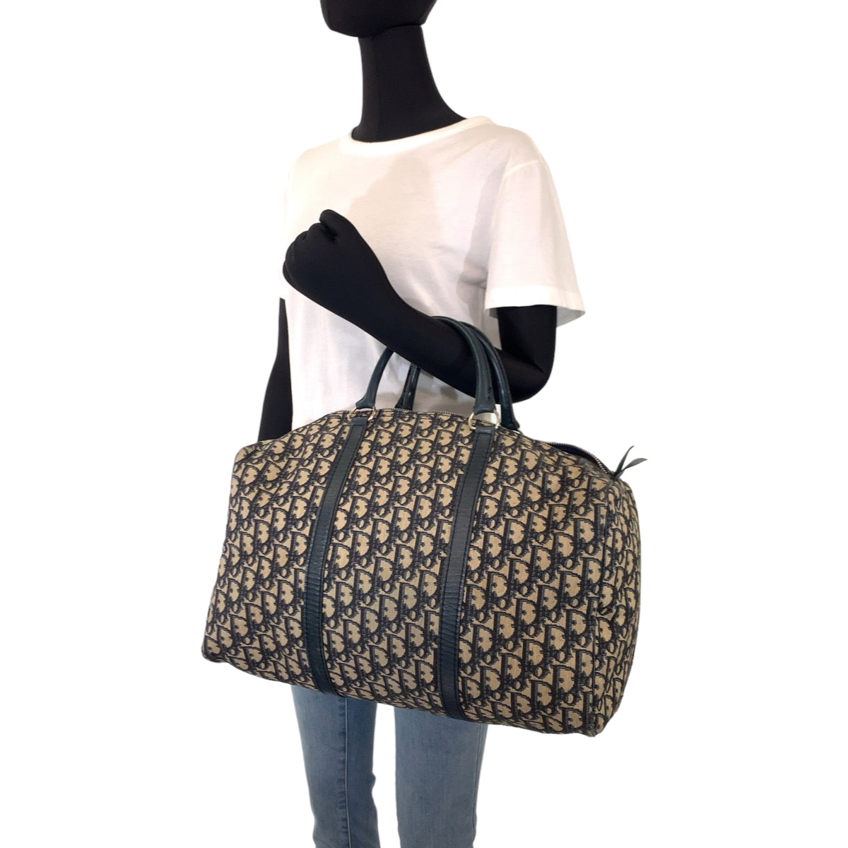 H-00266
Dior ディオール ヴィンテージ トロッター ベージュ ネイビー 紺 シルバー金具 キャンバス / レザー ボストンバッグ ハンドバッグ  レディース