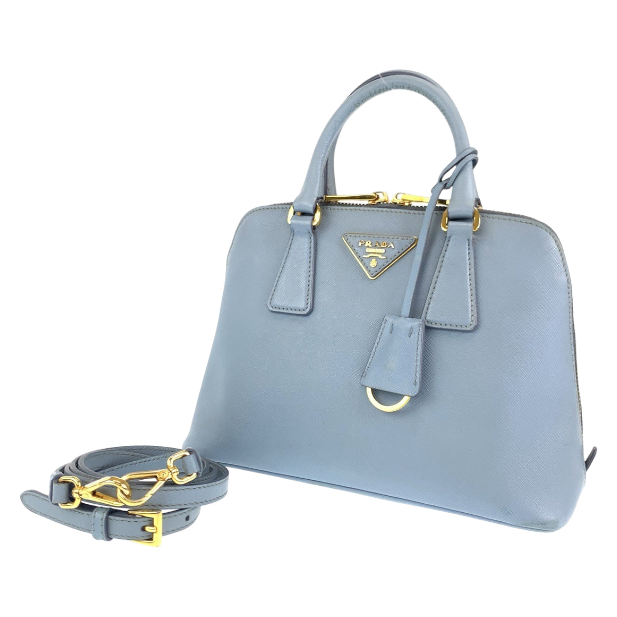PRADA Prada Saffiano Promenade Blue Gold Hardware Leather BL0838 Shoulder Bag Handbag 2way Women's